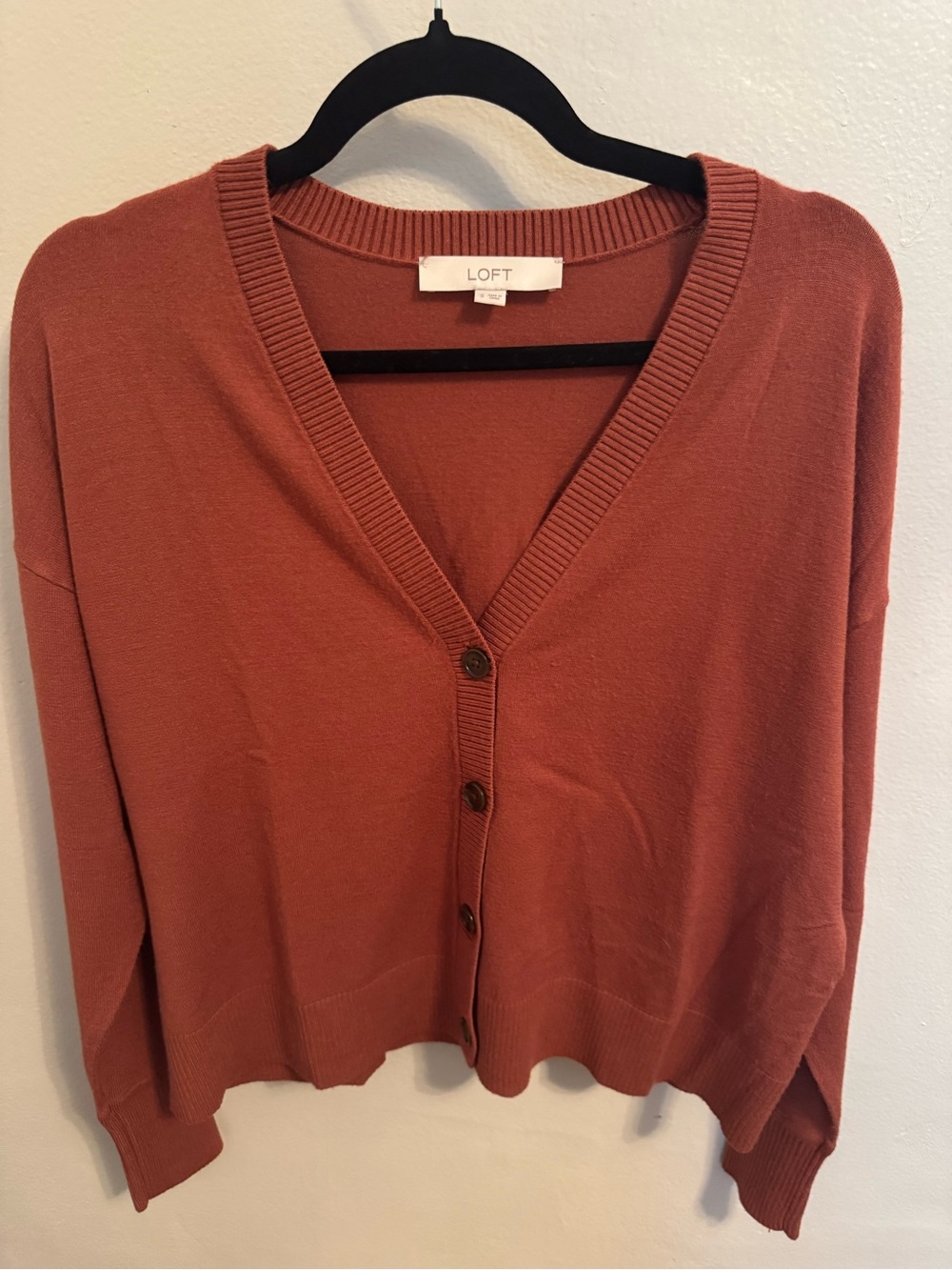 LOFT Rust Orange V-Neck Button Cardigan Women’s Small
